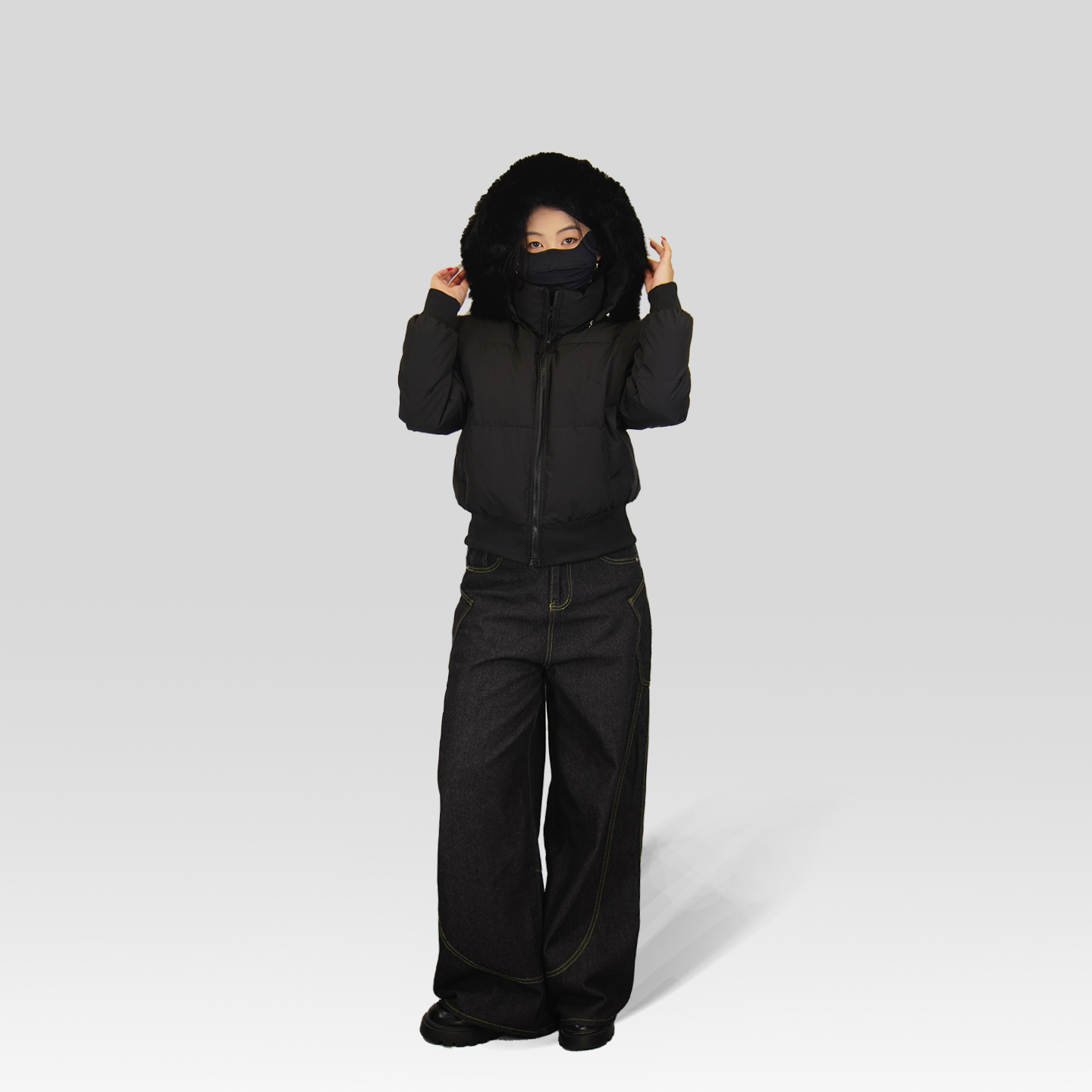 【CuMy琪慕】2025复古刺绣弯刀裤黑色设计感宽松工装镰刀弯刀裤子