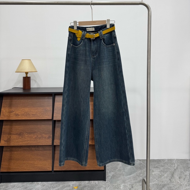 68260-5@秋冬新款加绒韩版高腰显瘦阔腿牛仔裤女