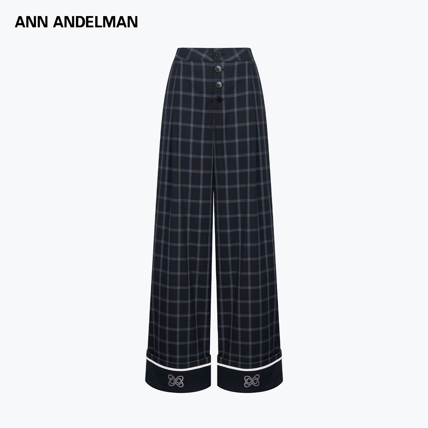ANN ANDELMAN 25秋冬百搭翻折裤头格纹阔腿裤西装裤时尚休闲女