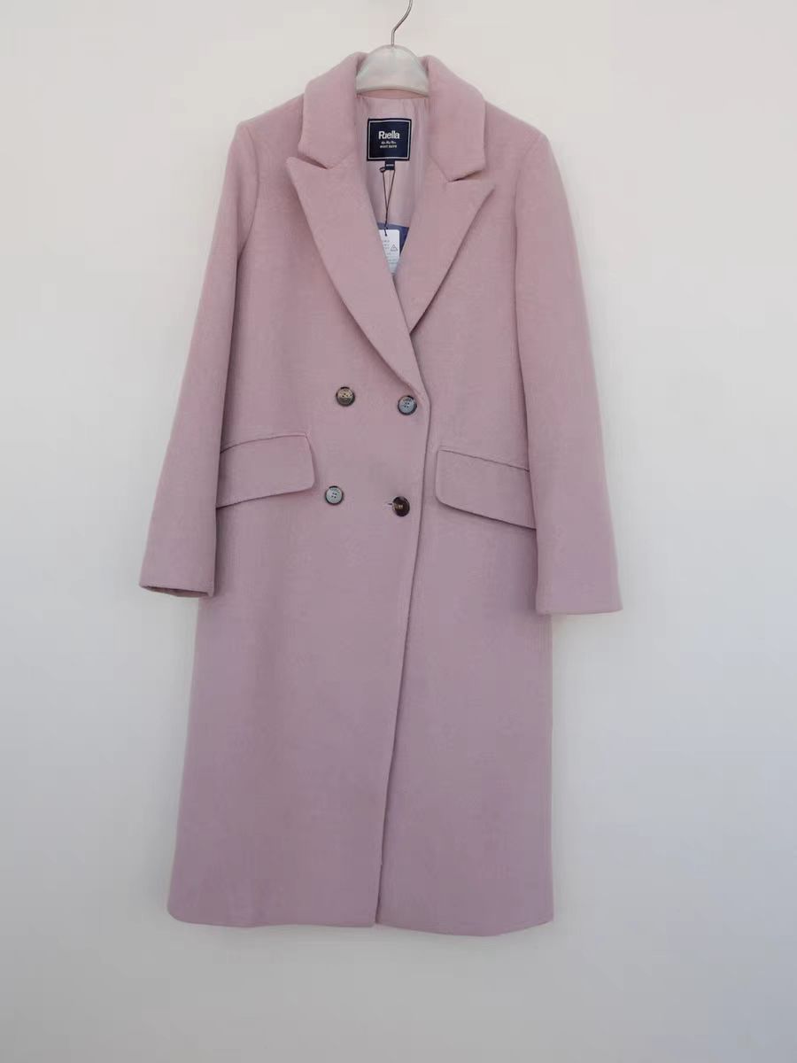 A215浅紫色长款毛呢大衣时尚潮流休闲百搭