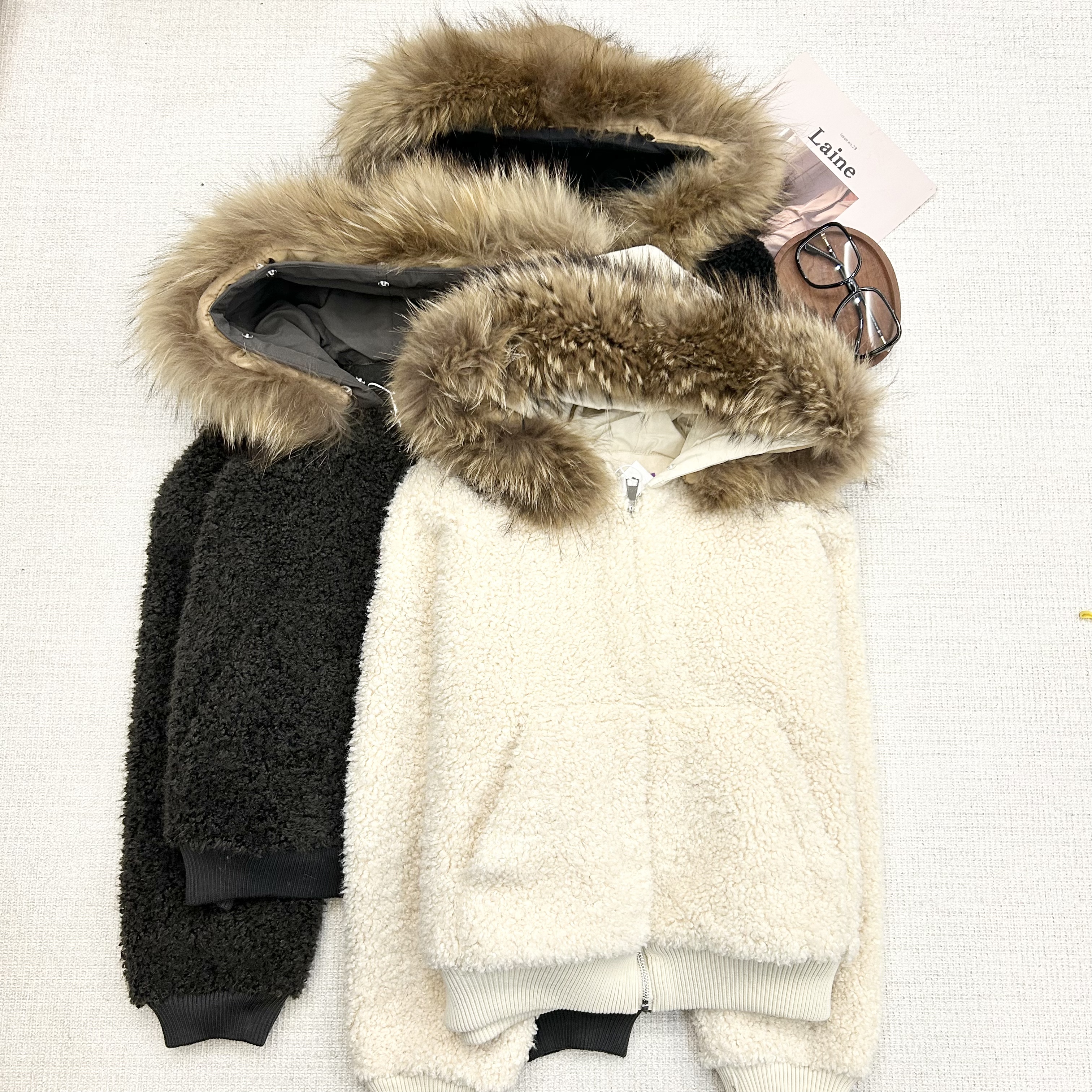 【叶子服饰】冬季新款时尚连帽大毛领毛毛短外套25564