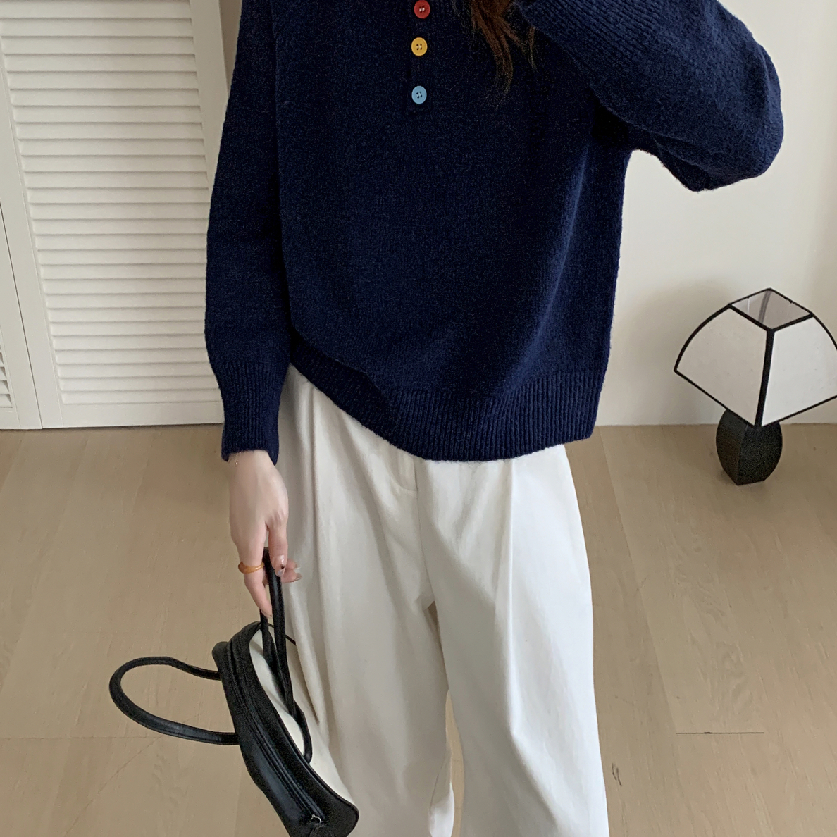 新款时尚百搭宽松休闲圆领阔腿裤套装