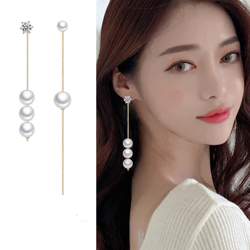 铜合金仿珍珠耳饰 梵诺熙 E 韩版不对称新款珍珠耳环女