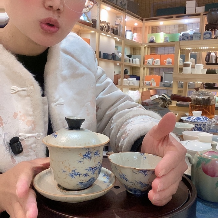 火石烧盖碗1主人杯1