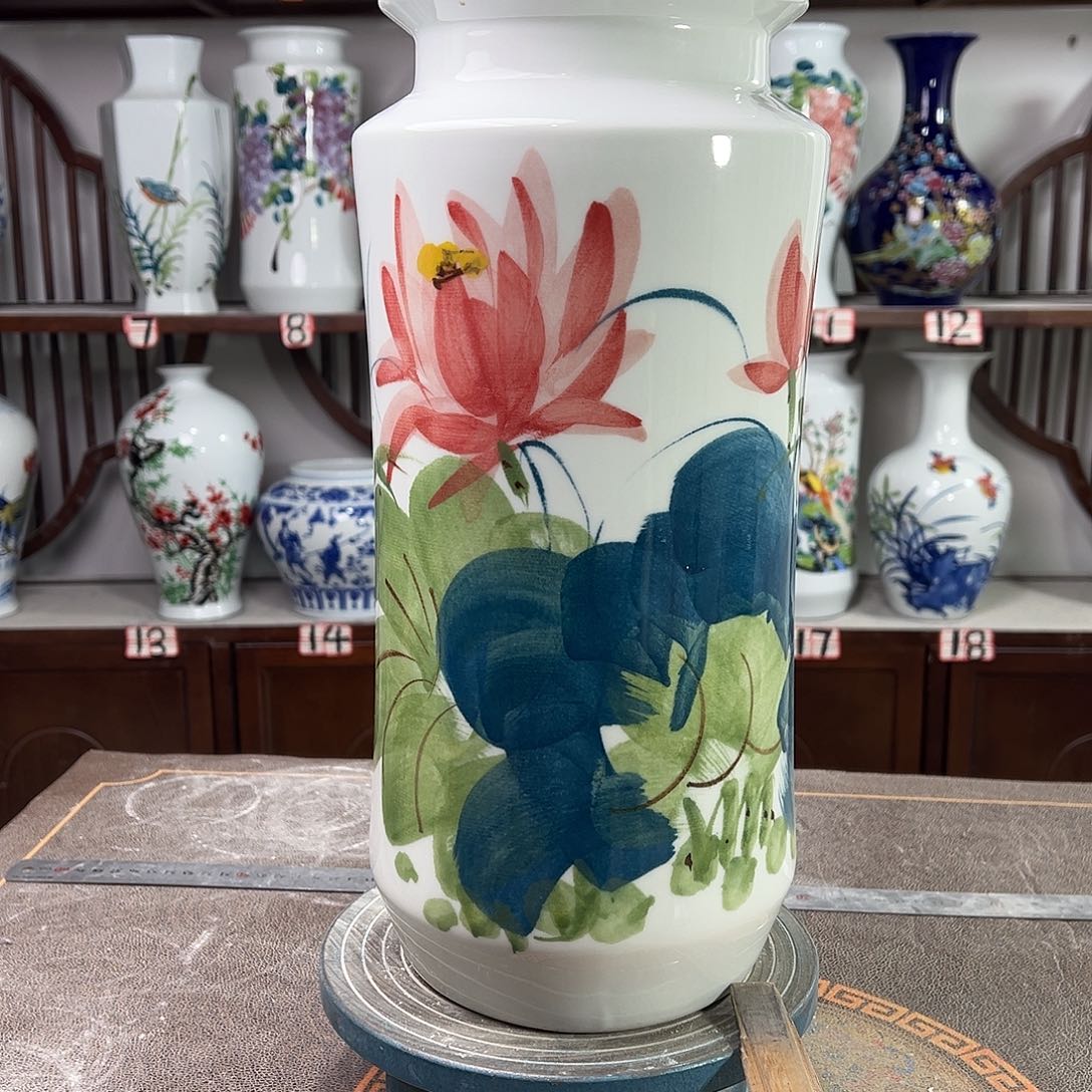 摆件陶景德镇陶瓷书红花