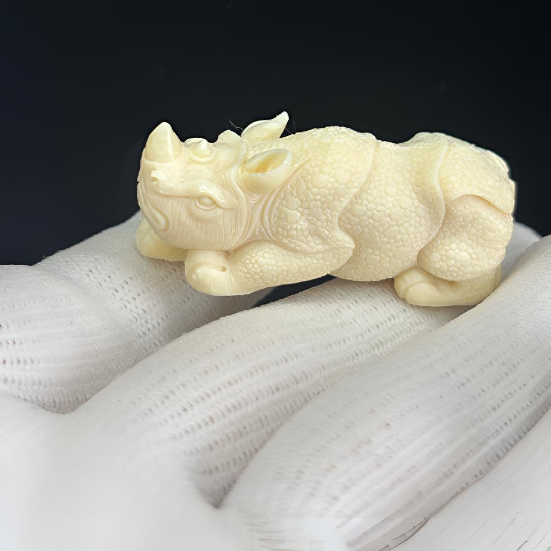 A0035天然猛犸牙纯手工雕刻犀牛支持鉴定假一赔手串四