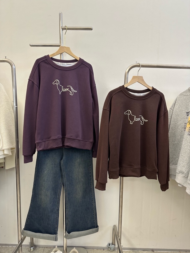 【衣长62】圆领套头2025款冬季韩版腊肠狗刺绣显瘦潮流上衣