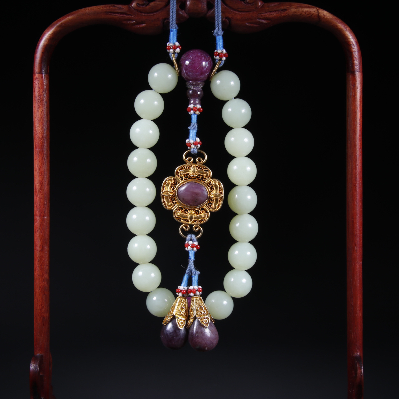 和田黄玉十八籽手持 听雨轩 A 91317