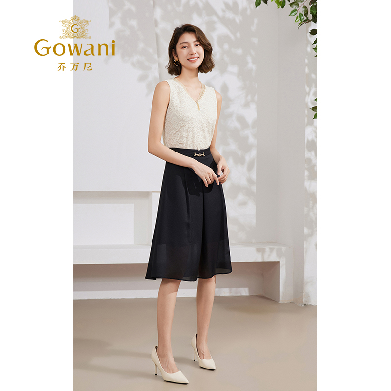 Gowani/乔万尼黑色半身裙女2025新款夏a字裙显瘦垂坠感EM2D761501