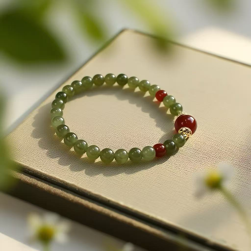 as22和田玉南红珠约6mm手链国风轻奢串珠高级百搭手链A4133