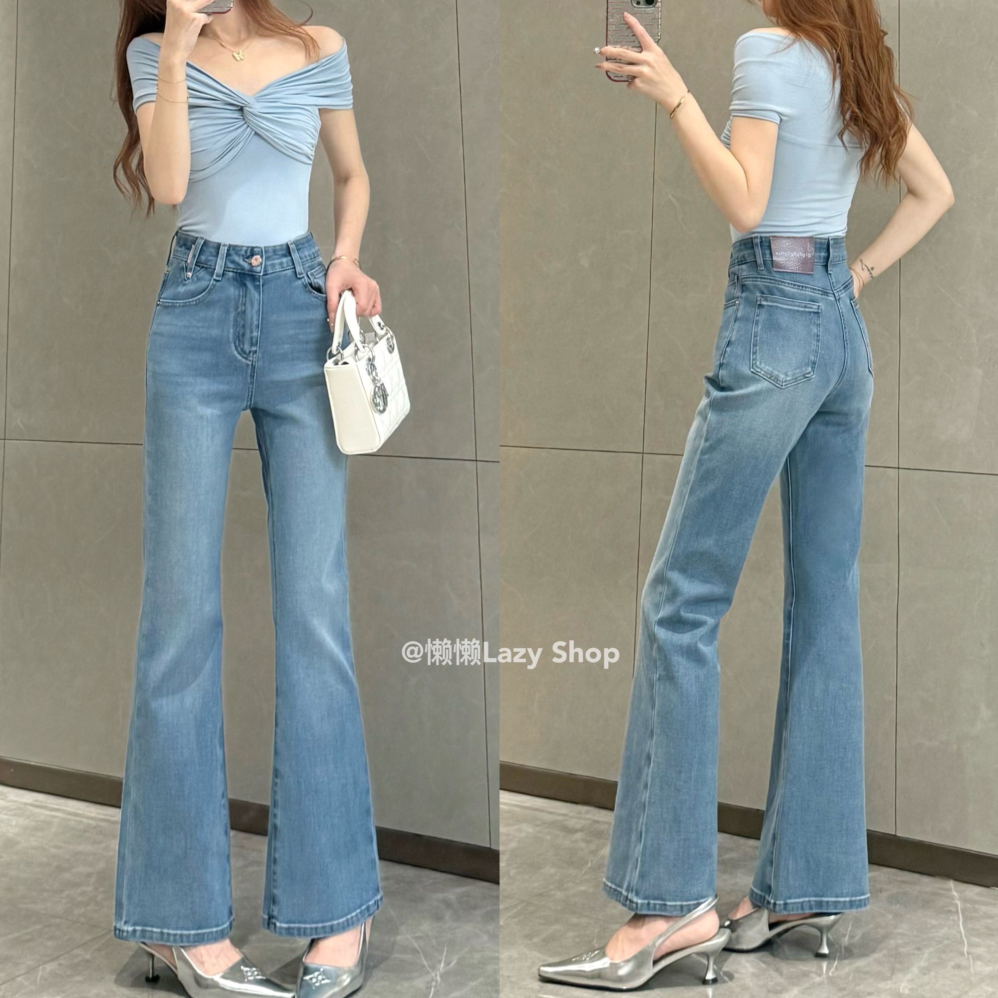 【曲线代号】碧落蓝·完美四面弹欧若风夏季新款高腰轻熟风穿搭女