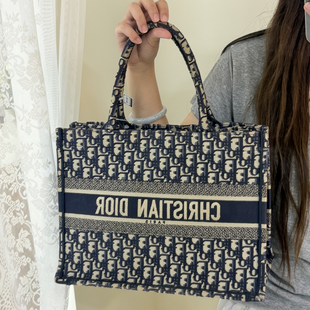 95新 DIOR/迪奥 深蓝色字母款中号托特包