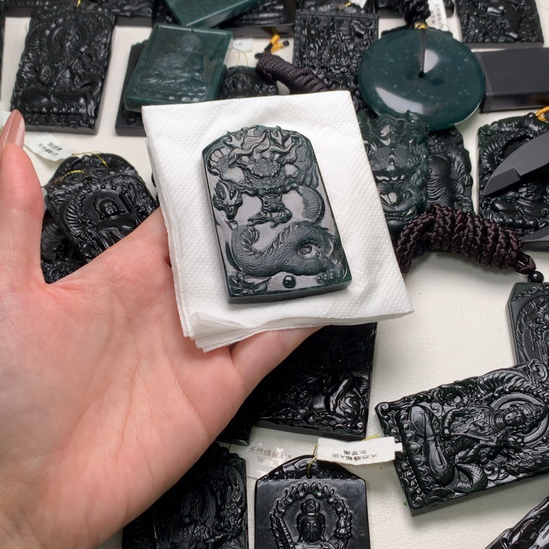 翡翠未镶嵌挂件天然缅甸a货钢琴黑挂件