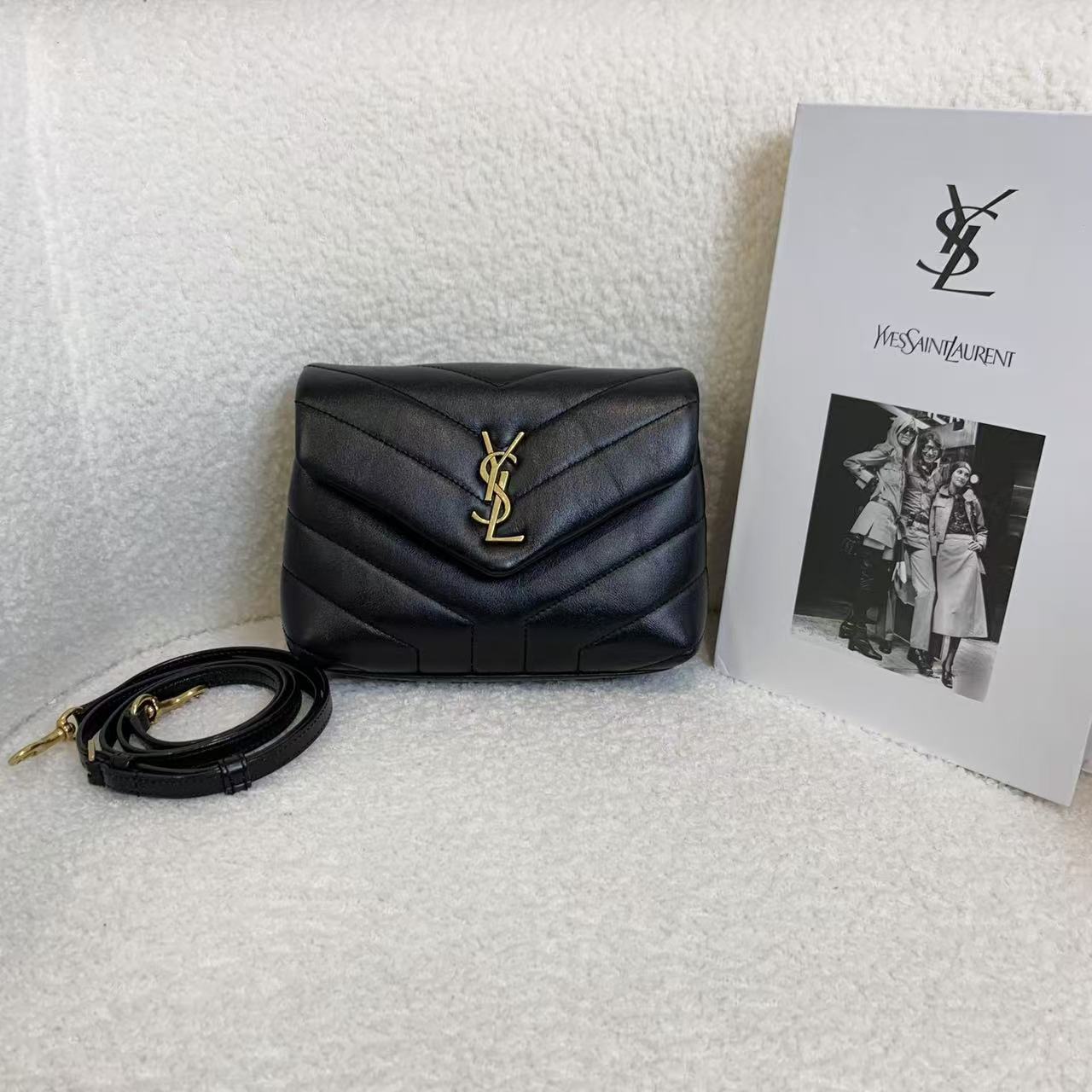 99新 YSL/圣罗兰 壹臻/黑金V纹loulou方胖子 48631232