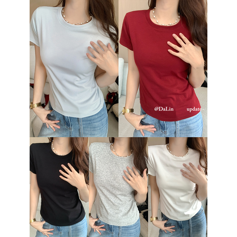DUOXINIU/多喜牛/DaLin圆领法式森系春夏短款宽松内搭小众T恤纯色
