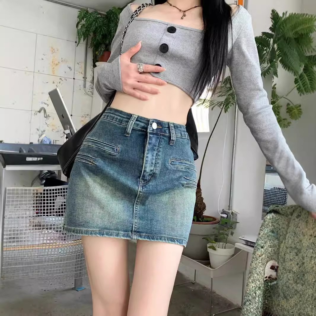 51-100 牛仔短裙显瘦高腰时尚夏季不规则包臀百搭设计感A字复古