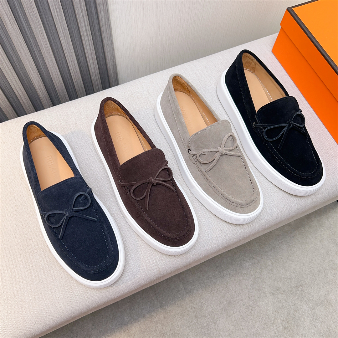 新款男士一脚蹬真皮乐福鞋轻底软皮增高时尚百搭蝴蝶结透气男鞋