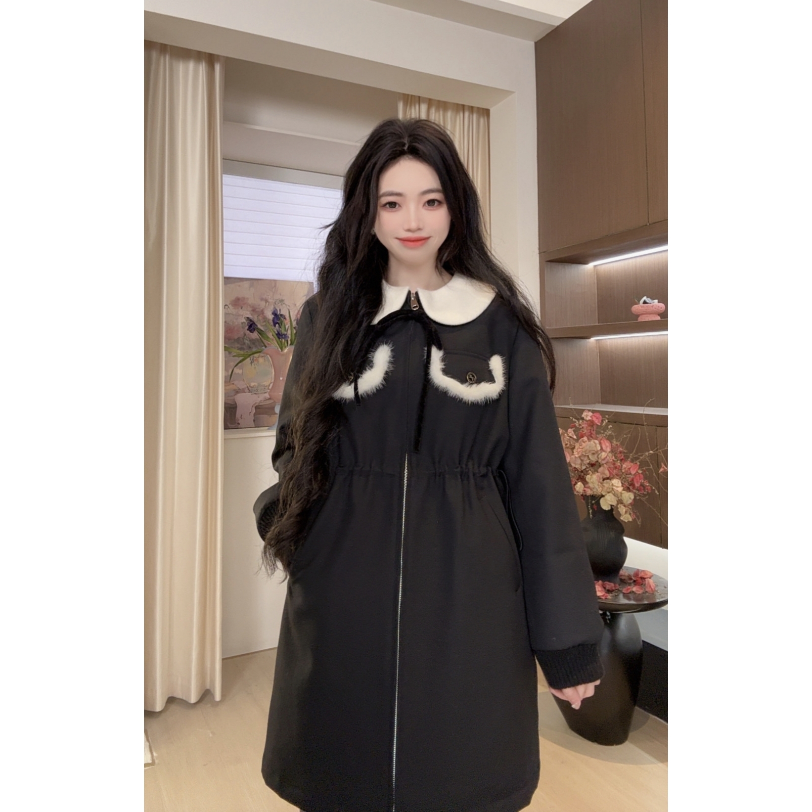 YOUERDENG 小众设计师冬季羽绒拉链高级外套显瘦收腰高级感中长款