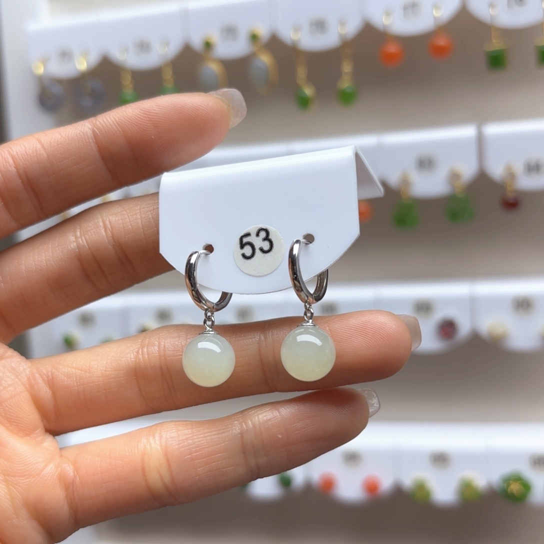 和田玉耳饰银S925镶嵌2