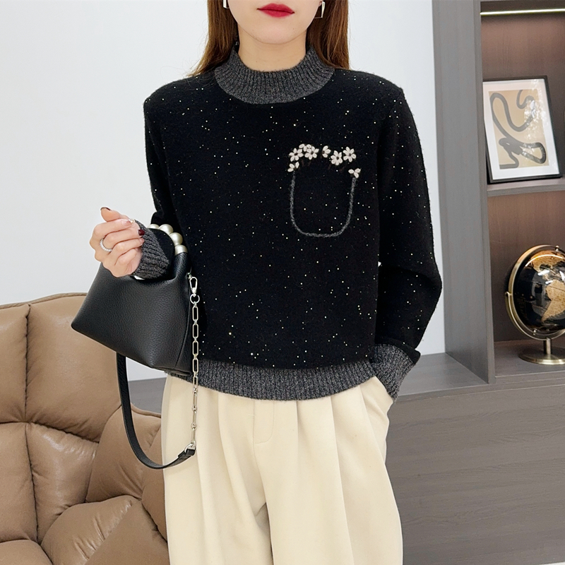 亮片刺绣！秋冬打底针织衫套头毛衣绵羊毛衫FA2235