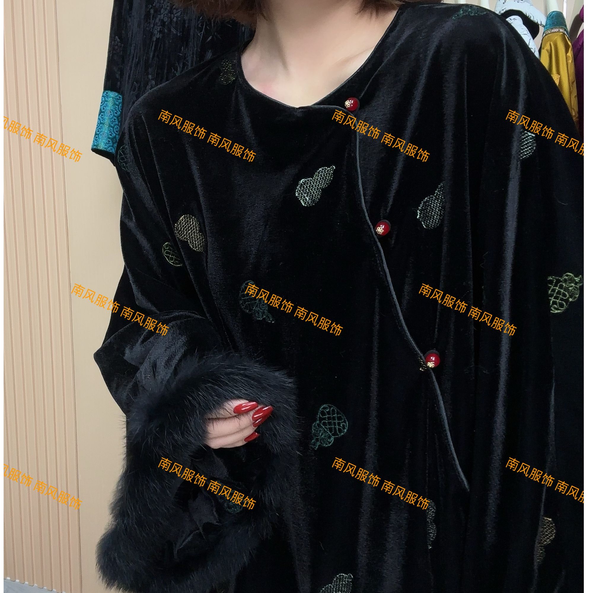 【醉兰忧幽】新中式新款宽松禅意复古提花新中式丝绒上衣