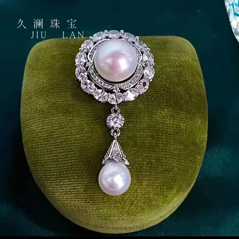 天然淡水珍珠高定胸针珠宝款 铜合金 合成立方氧化锆A073