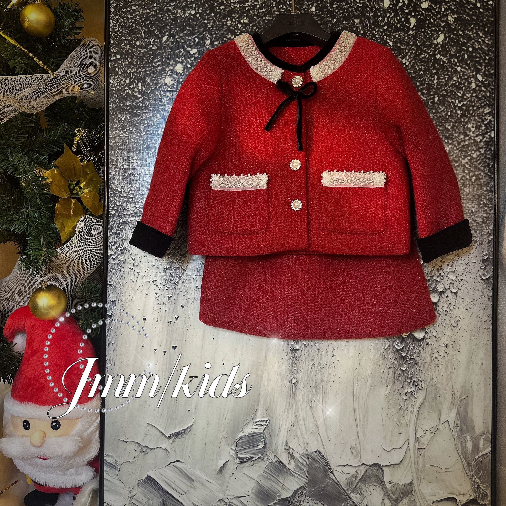 【秋冬款】F013女童小香风套装裙秋冬加厚洋气百褶裙外套两件套