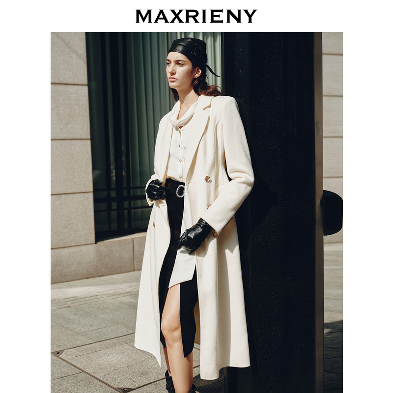 MAXRIENY新款复古风双面呢气质羊毛大衣秋冬2025羊毛长款毛呢外套