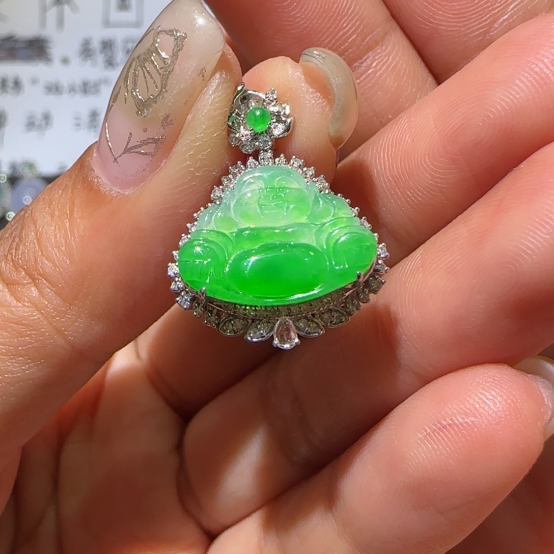 【闪购商品】翡翠颈饰18K金镶嵌乐***3缅甸