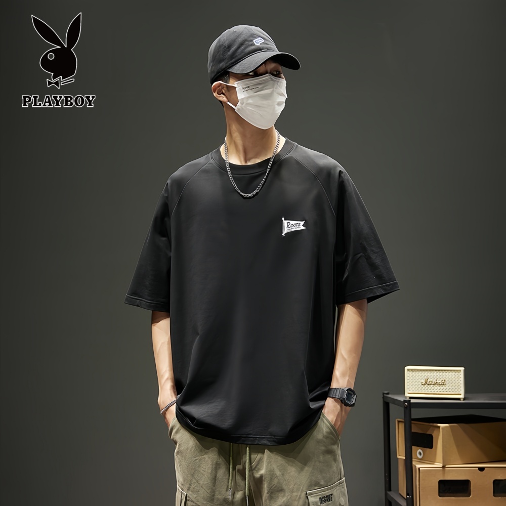 PLAYBOY/花花公子夏季青年美式高街圆领宽松休闲复古短袖男士t恤