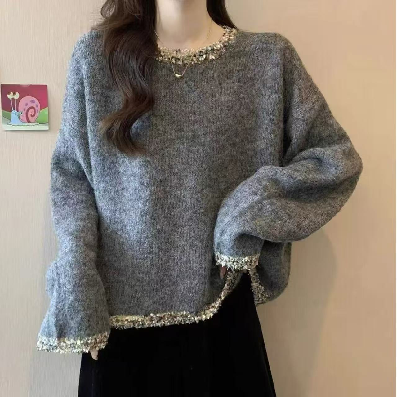 【“小香风”花色编织羊毛衫】秋冬新款小香风编织彩色毛衣098