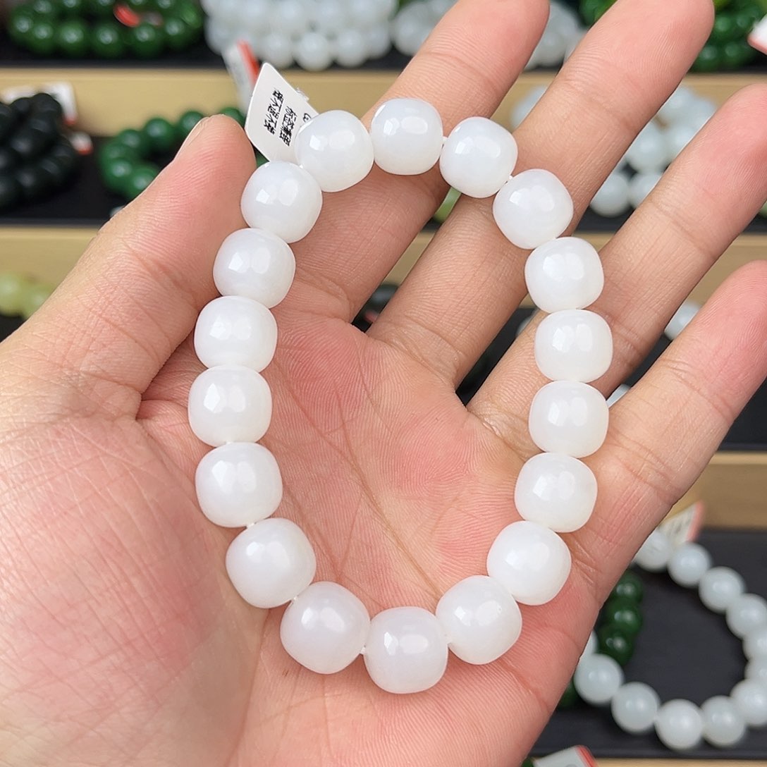 和田玉手串未镶嵌纯天然新疆和田玉05于阗12mm
