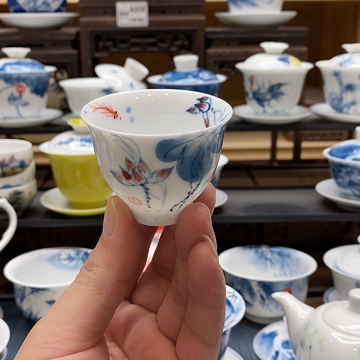 手绘微瑕荷花杯2个装
