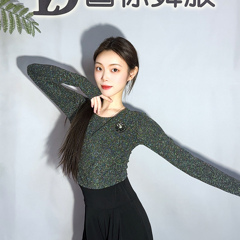 DZ原创设计拉丁舞服装女成人假两件连体上衣摩登舞练功服秋冬新品