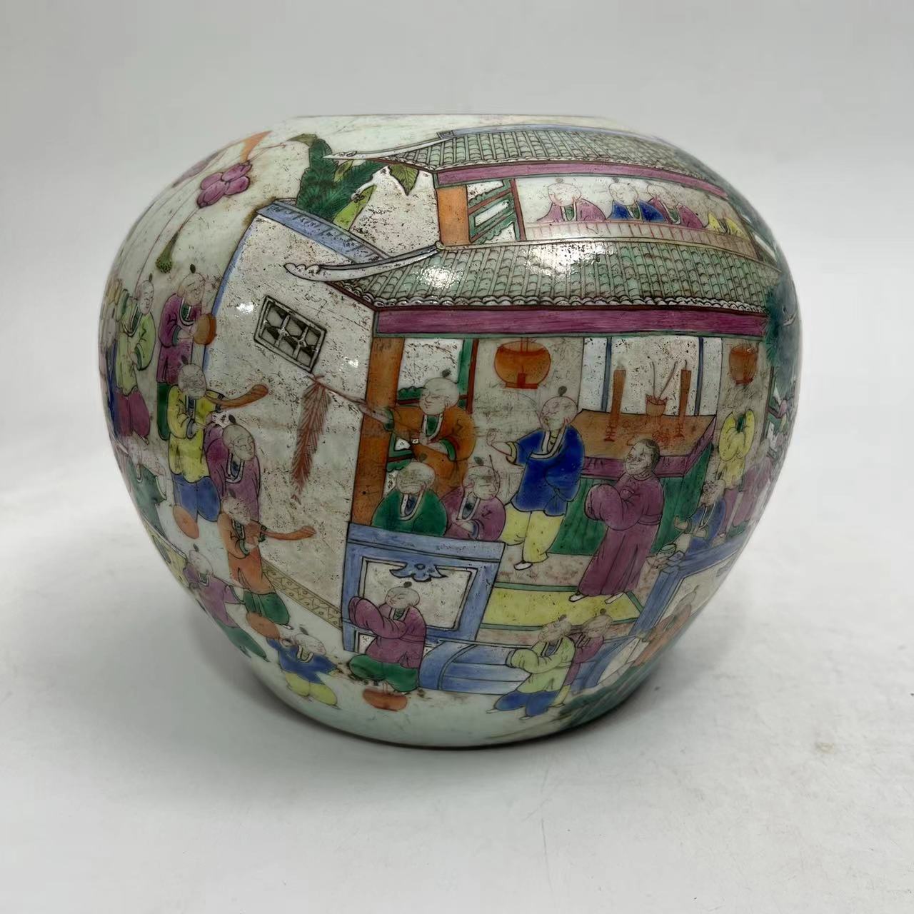 HJD2501-281粉彩百子闹春纹西瓜罐