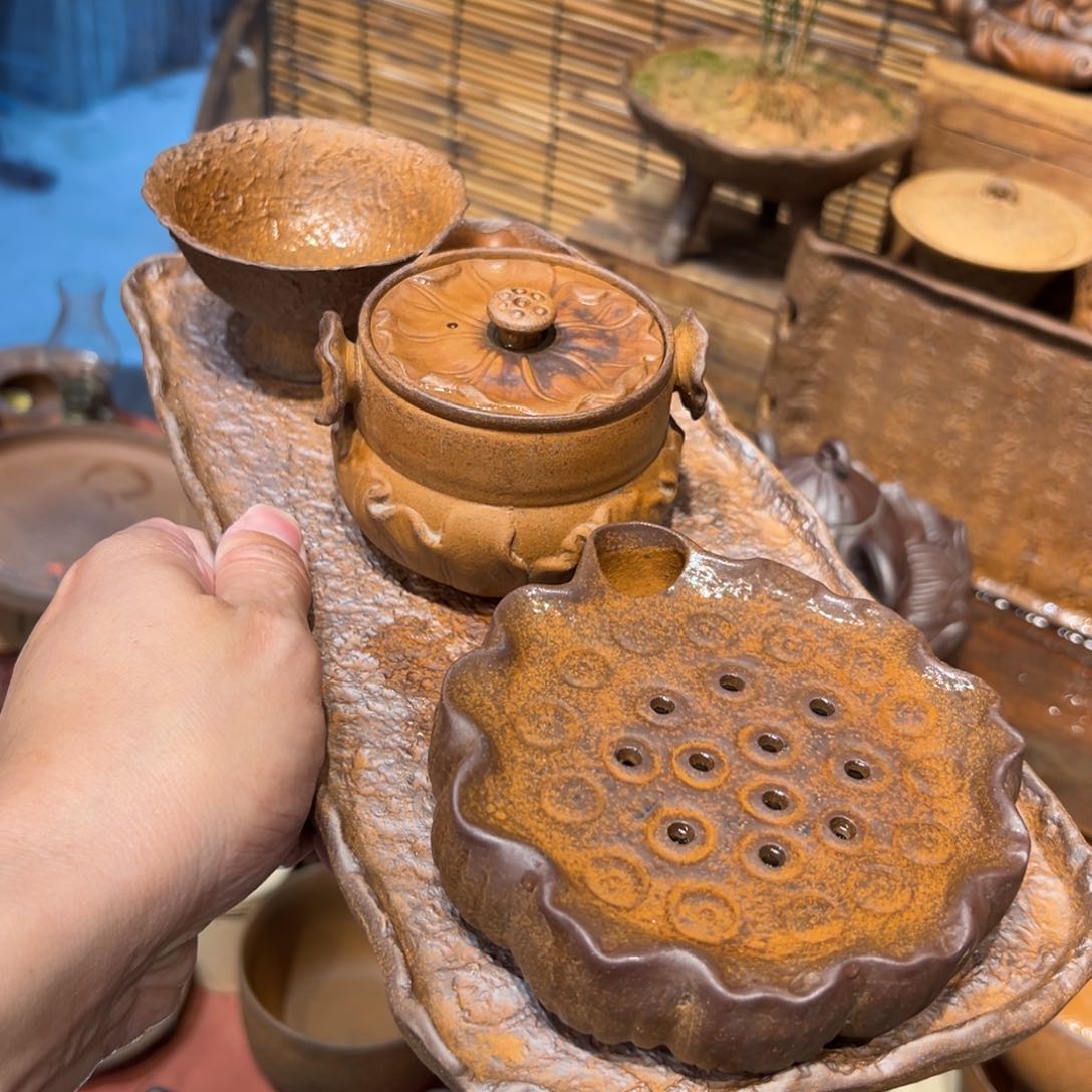 复古风格老陶泥系列茶盘茶具摆件