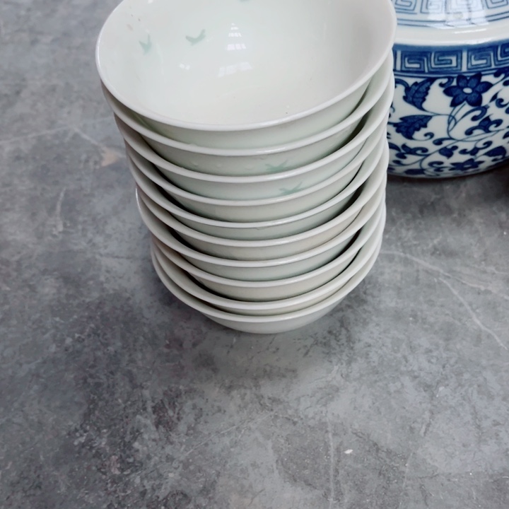  青花玲珑4.5寸小饭碗3鸟10个用***多