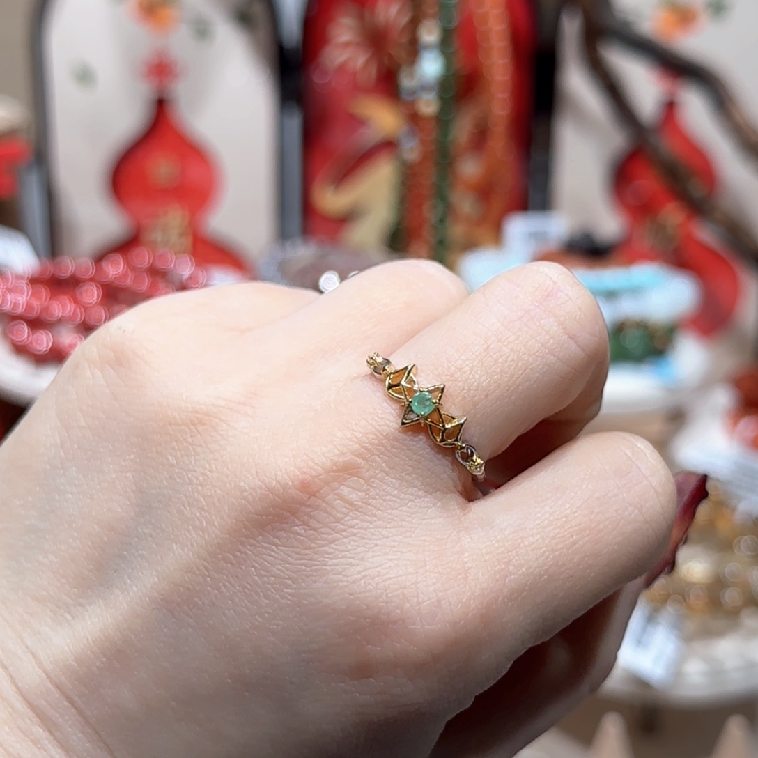 祖母绿戒指银S925镶嵌戒指