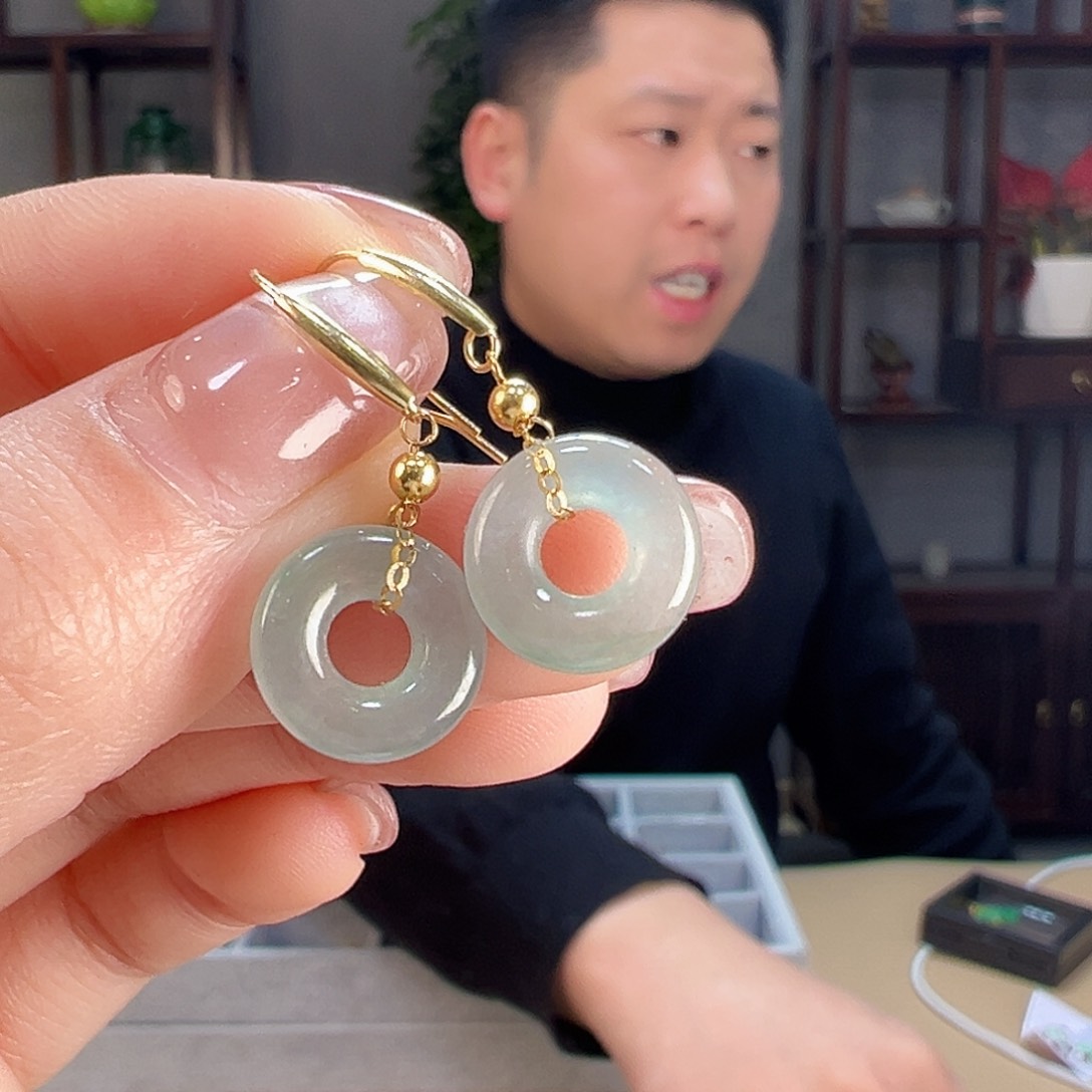 翡翠耳饰18K金镶嵌耳环45