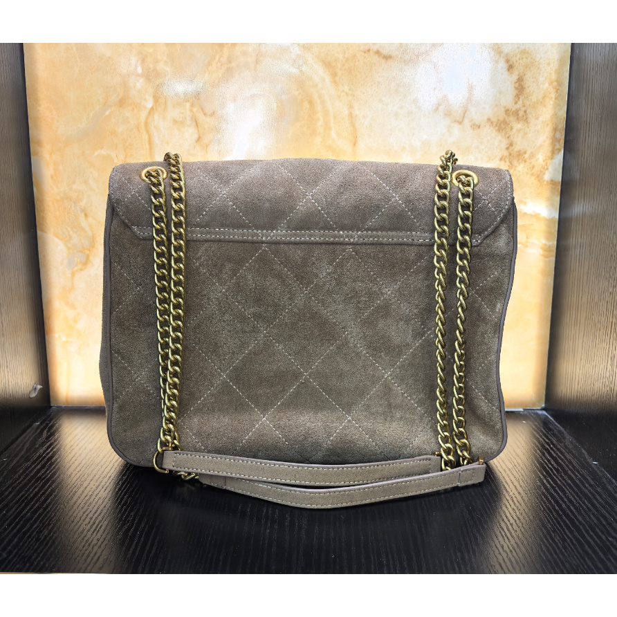 薇薇手工真皮包-棕色-长28x高22-麂皮折叠文件包A275