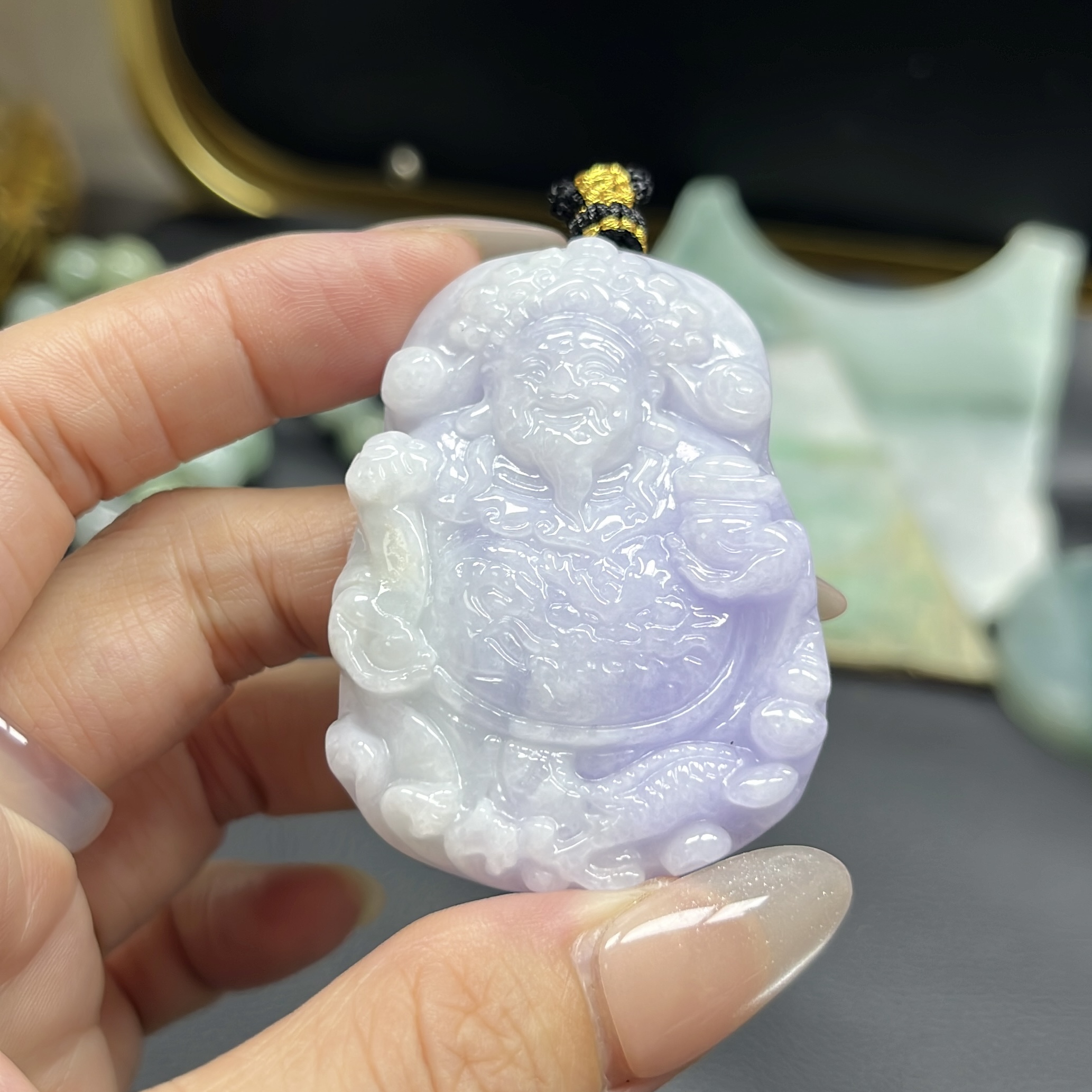 天然缅甸翡翠A货 财神爷吊坠紫罗兰财神挂件玉石配饰百搭玉坠