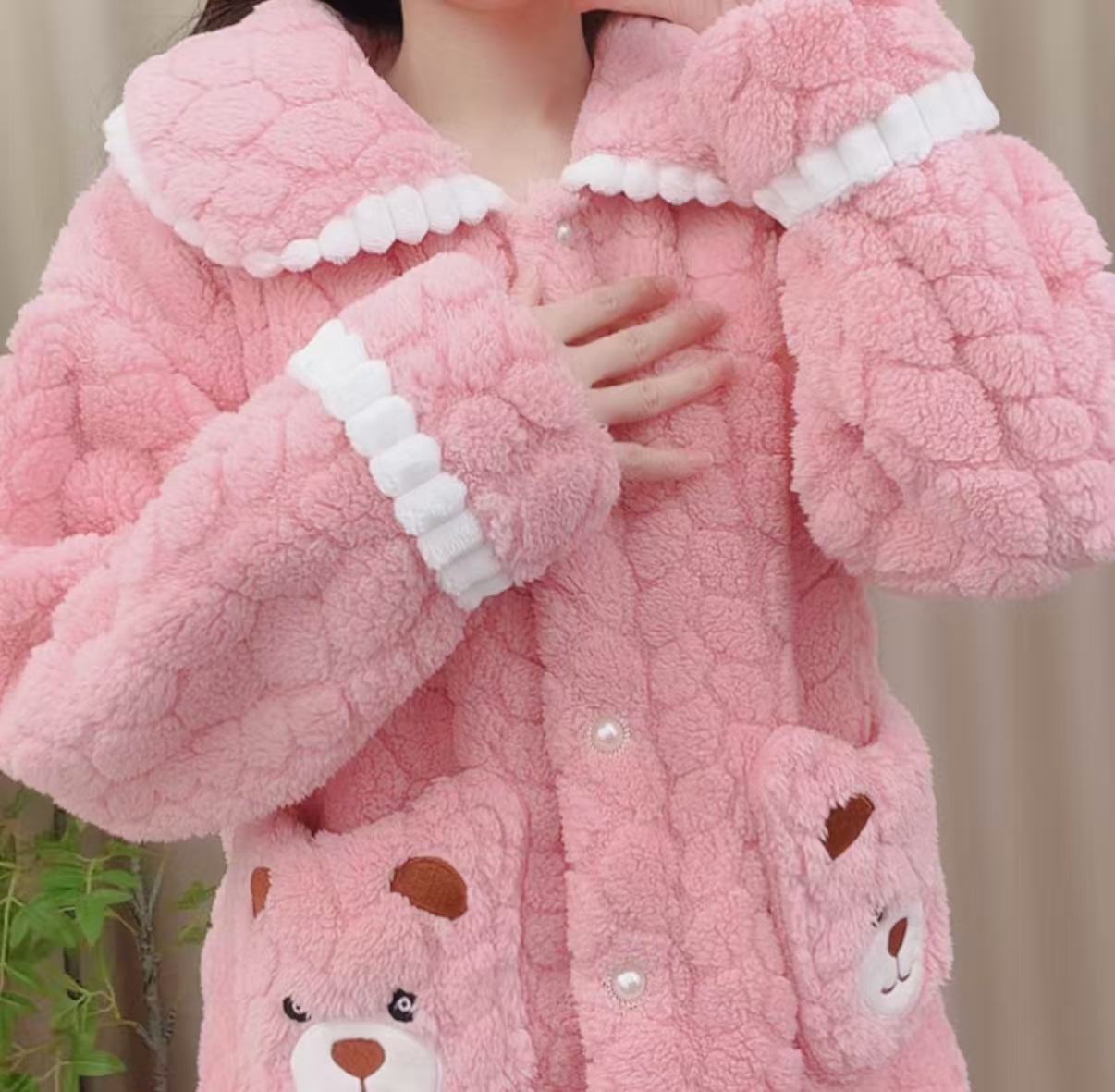 NN--睡衣女秋冬保暖珊瑚绒长袖加绒家居服套装加绒