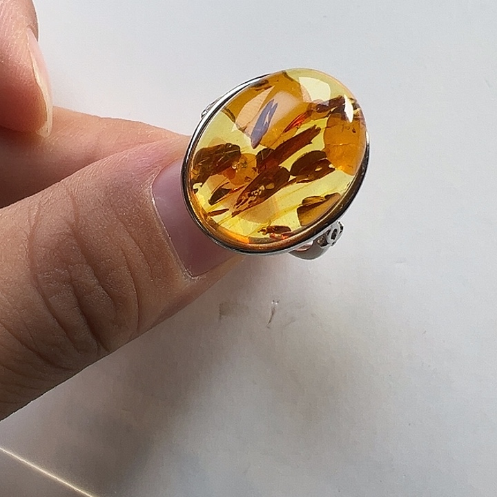 琥珀（花珀）银S925镶嵌耳饰