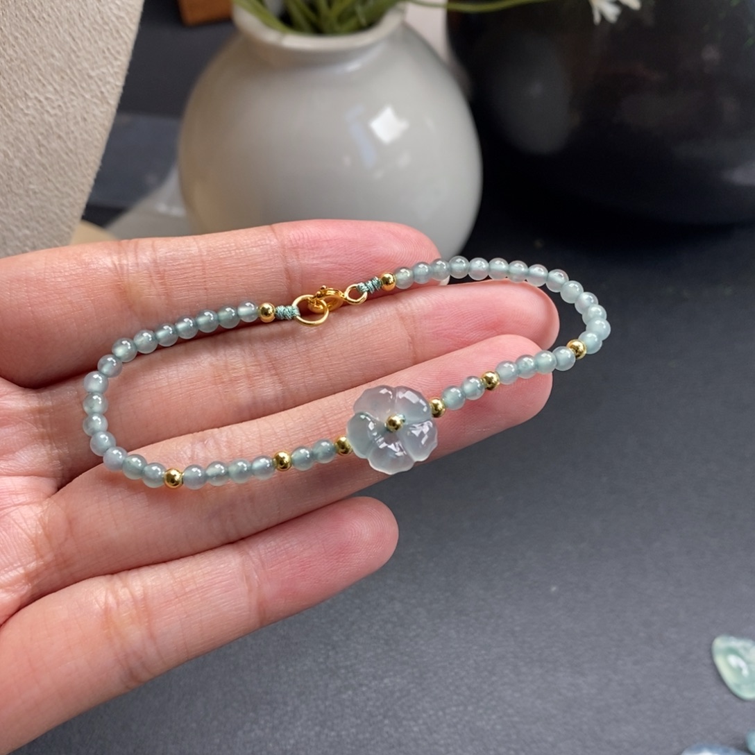 翡翠裸石小花米珠手链