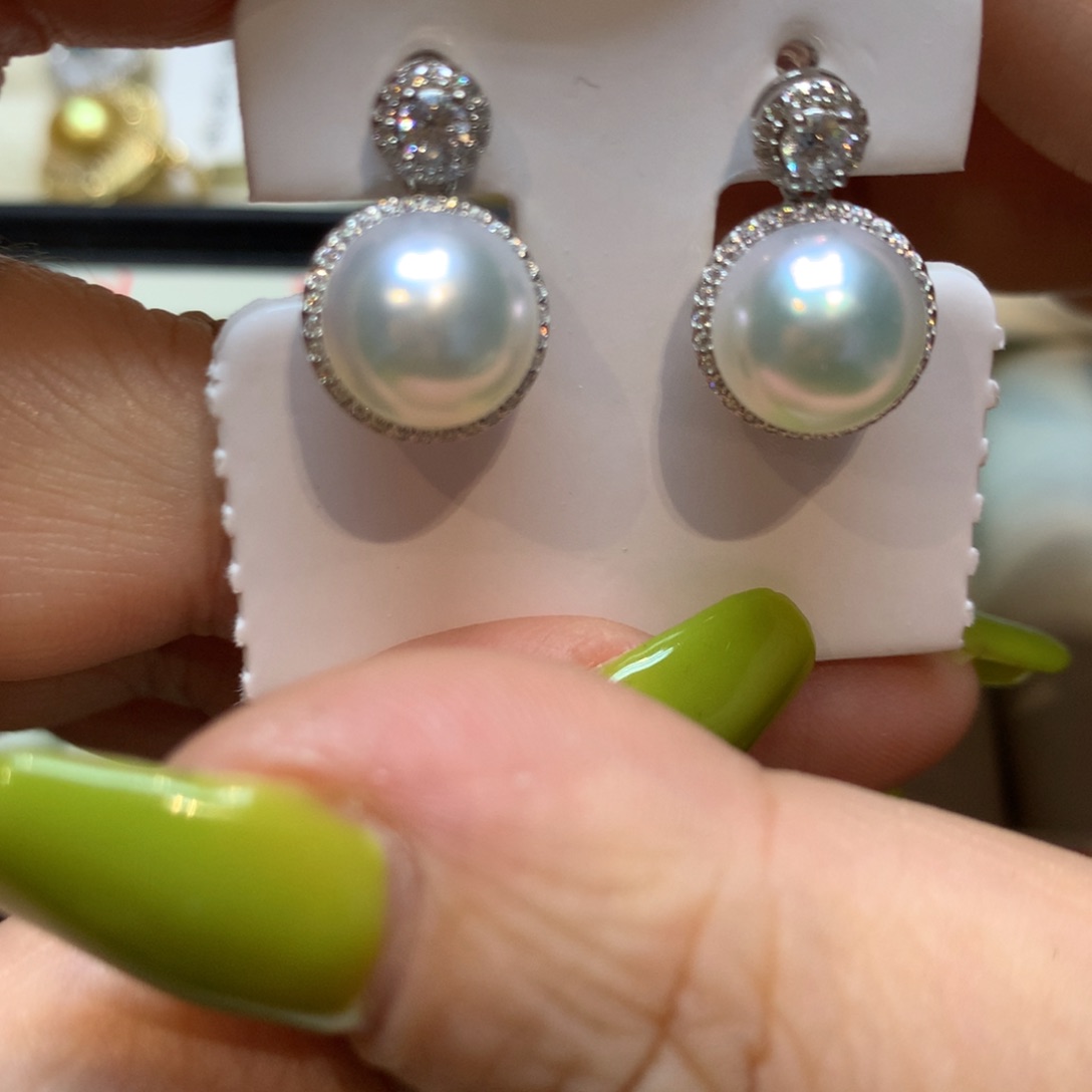 银S925镶嵌海水珍珠耳饰