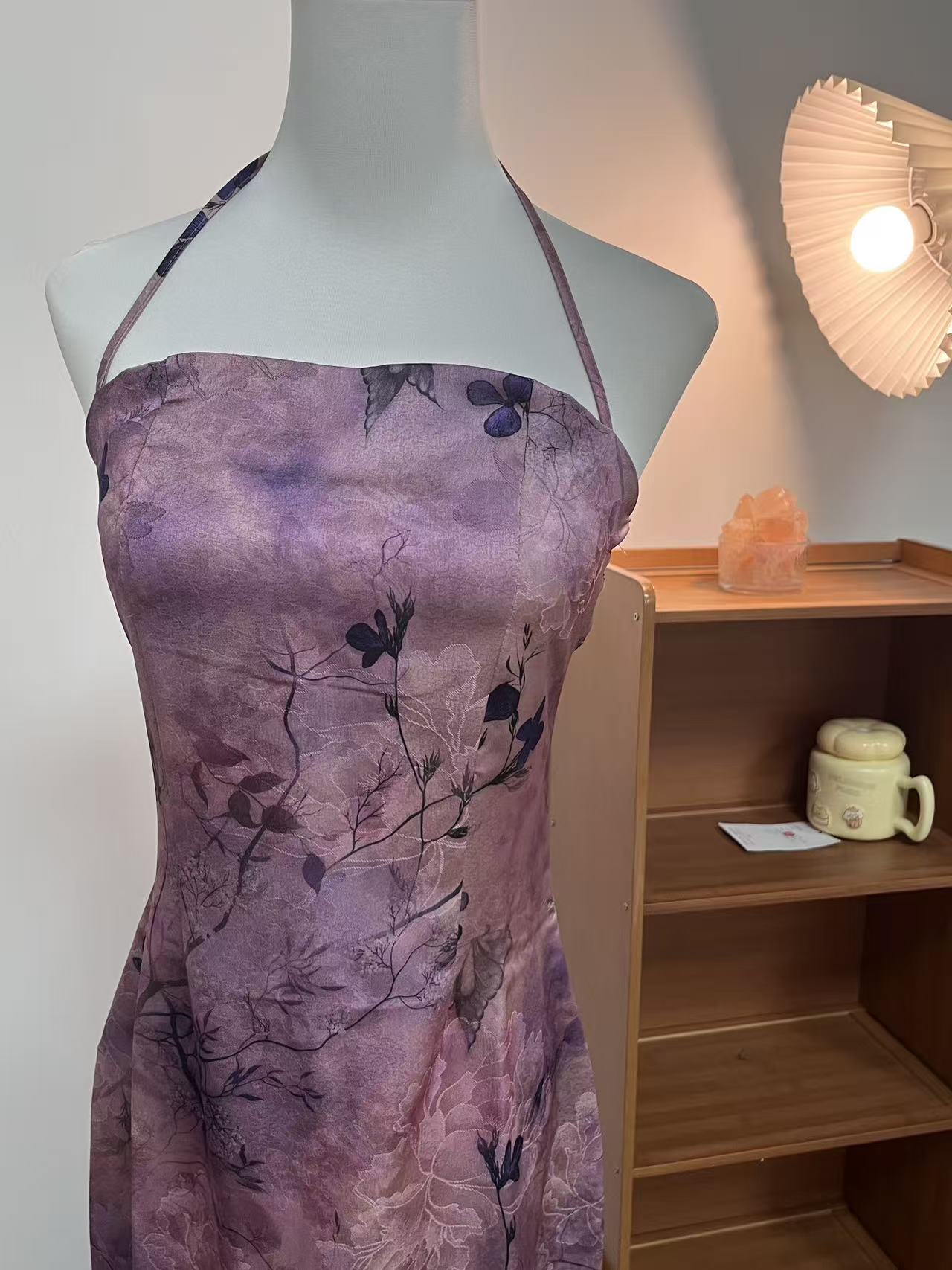 自制新中式国风复古肚兜连衣裙  紫光同尘挂脖