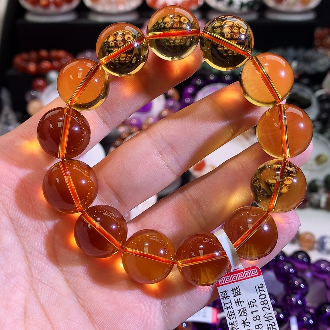 未镶嵌手链水晶巴西老矿金红料黄水晶16.5+