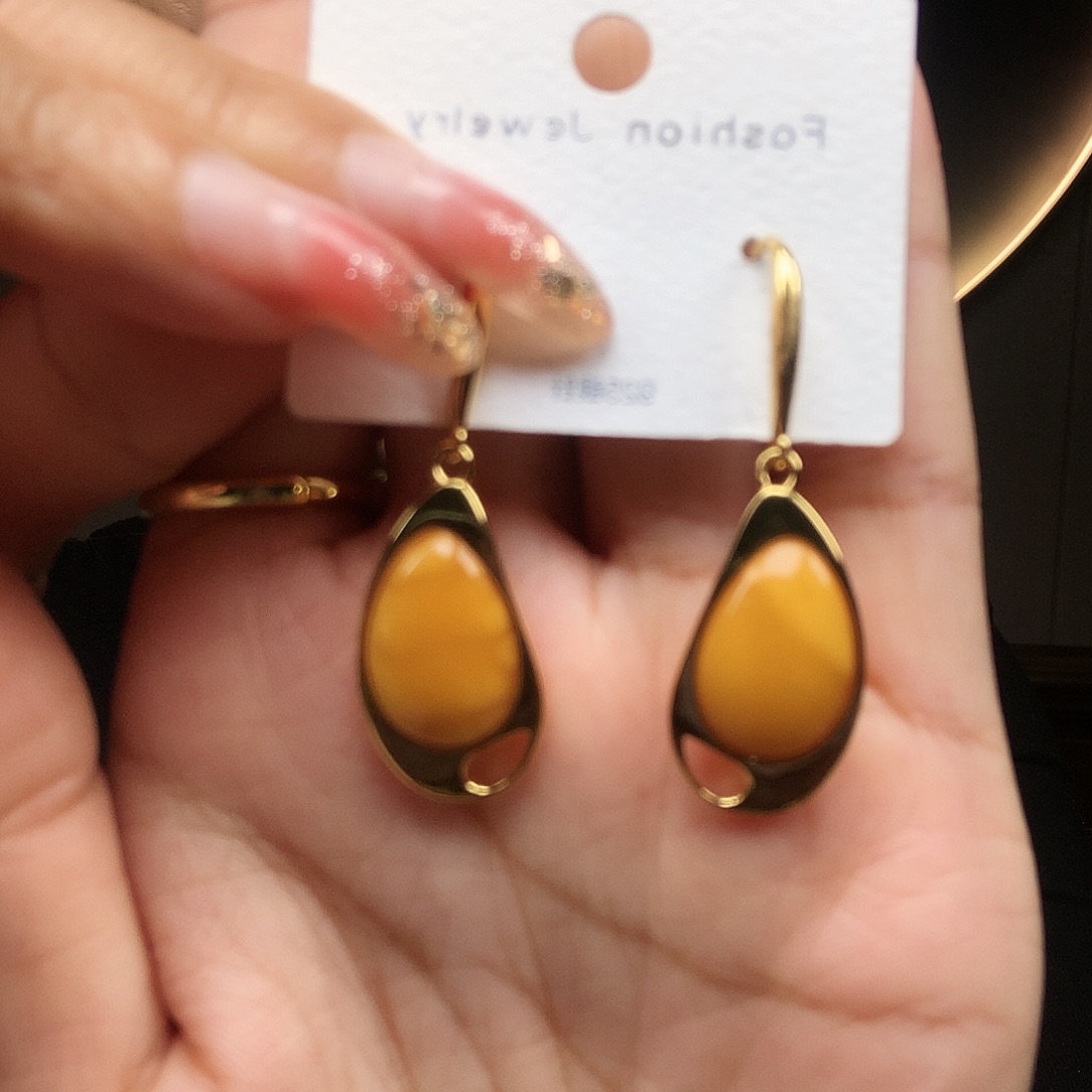 蜜蜡耳饰银S925镶嵌耳坠