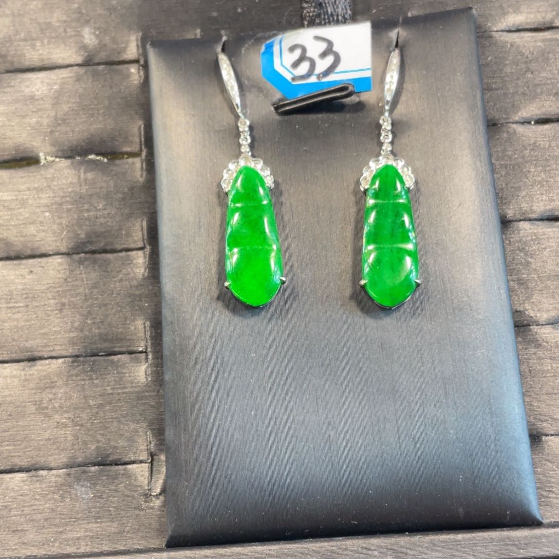 翡翠耳饰18K金镶嵌@****馆天然翡翠