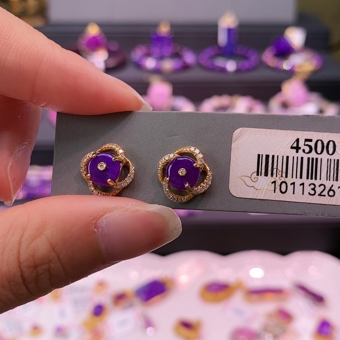 苏纪石（舒俱来）18K金镶嵌耳钉